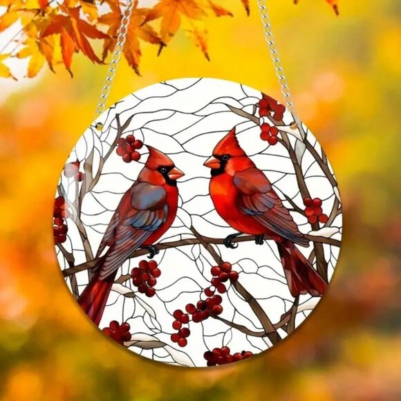 Cardinal Suncatcher Red Bird Metal Hanging Chain Indoor Outdoor 2 Sided Heaven - Picture 2 of 4